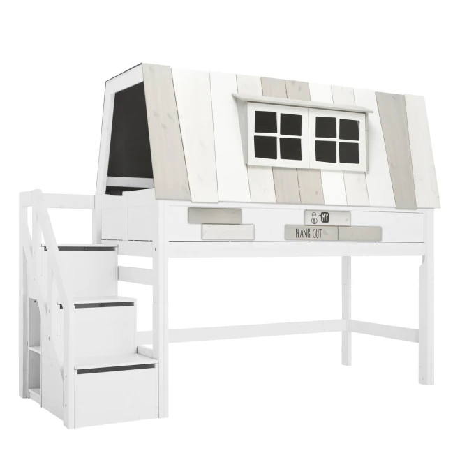 Letto a mezza altezza Lifetime Hangout con pavimento e scale rotolanti bianco