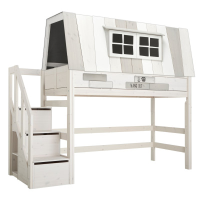 Lifetime medium loft bed Hangout with rolling floor and stairs whitewash