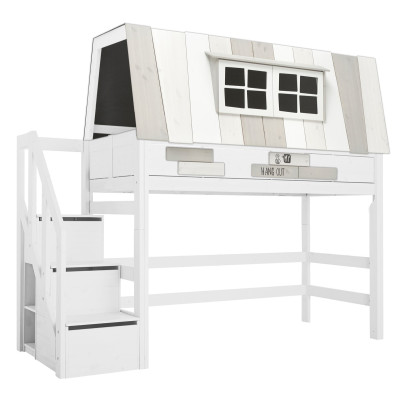Lifetime medium loft bed Hangout with deluxe slatted frame and stairs white