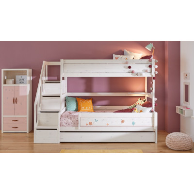 Lifetime Kidsrooms Etagenbett Family 90/140 Mit Treppe  und Deluxe Lattenrost Whitewash Kombo