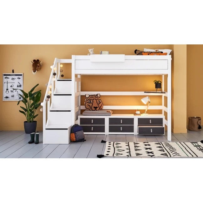 Lifetime Hochbett mit Treppe und Rollboden weiss Kombo
