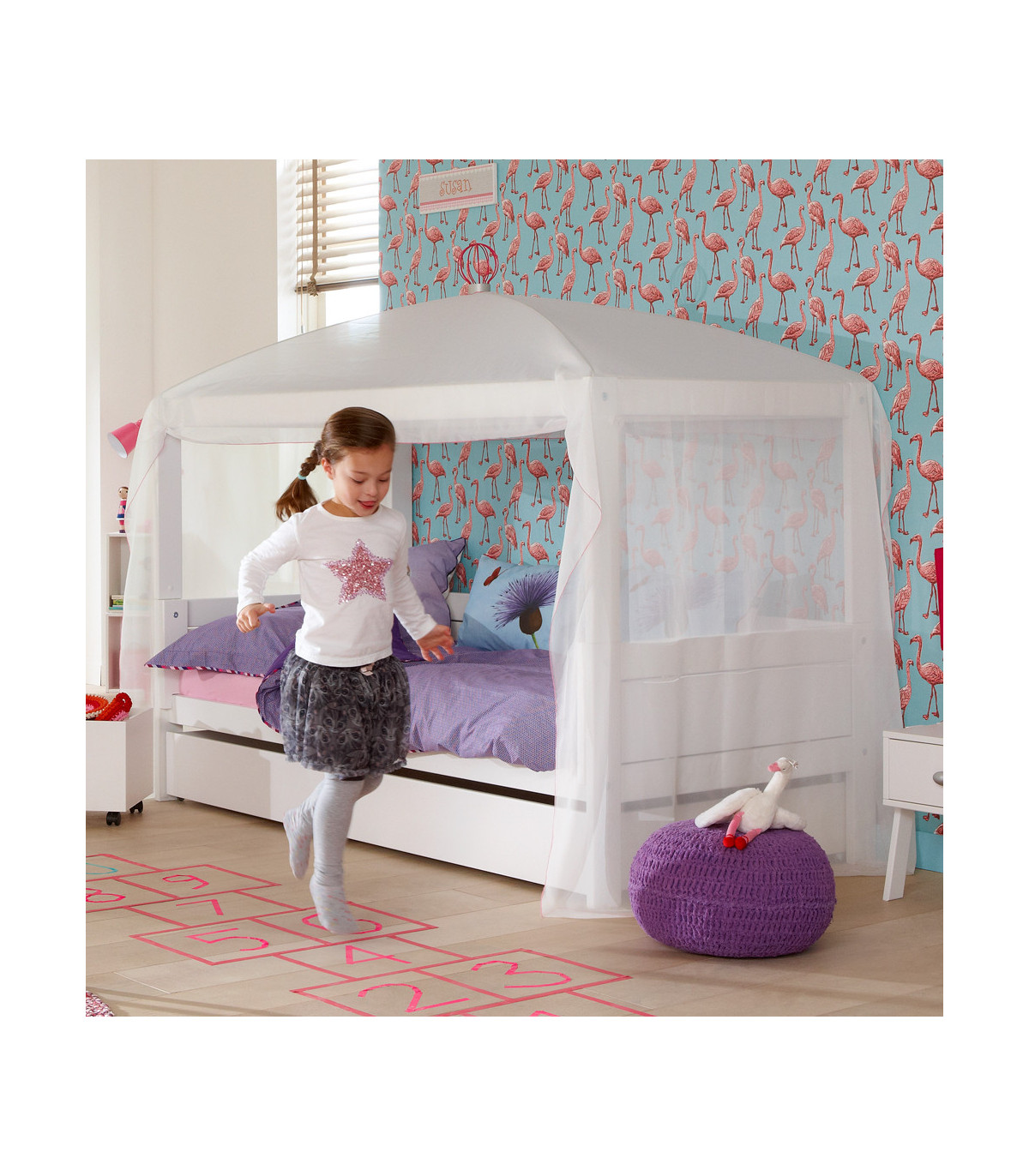 Lifetime fourposter bed 4 in 1 with sky whitewash, 90x200 cm whitewash