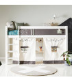 Chambre d’enfant Lifetime demi-hauteur Cactus, lit 90x200 avec échelle en pente et rideau de jeu, cadre à lattes de luxe blanc