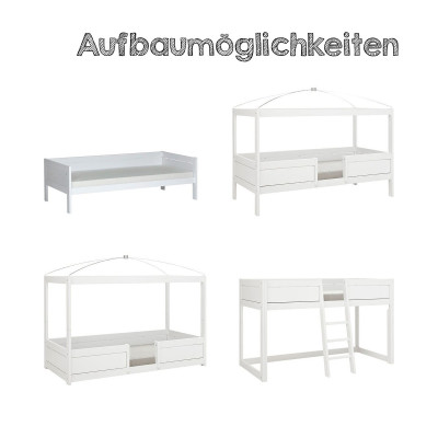 Combinazione di letto 4 in 1 Lifetime con tetto in tessuto Wild Life con cornice a doghe deluxe imbiancata