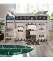 Lifetime half-height bed Wild Life with play curtain, chalkboard rolling floor whitewash