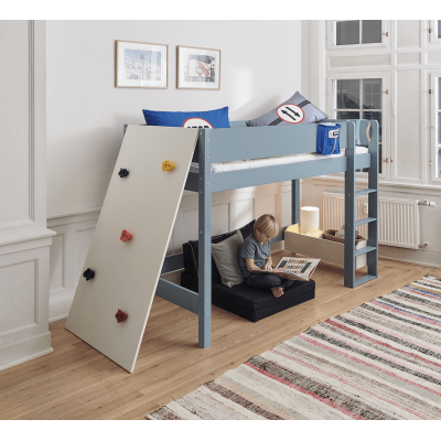 Manis-h ASK middle loft bed 90x200 cm with slatted frame Snow white climbing wall