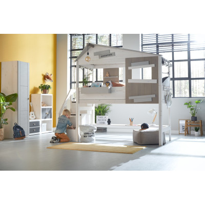 Lifetime Kidsrooms Halbh. Cabin bed The Hideout With stairs- Rollb. Whitewash