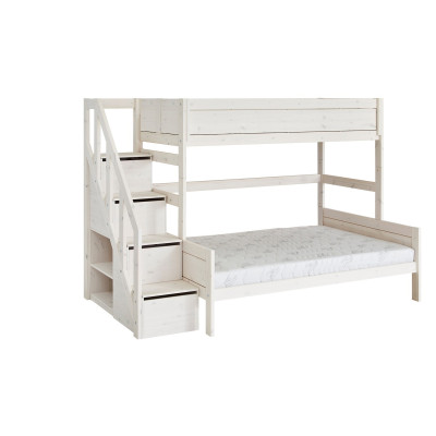 Letto a castello Lifetime Family 90/140 con scala e rete a doghe deluxe imbiancata