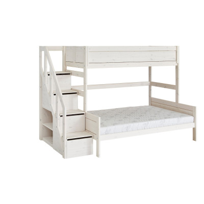 Lifetime bunk bed Family 90/140 with staircase and deluxe slatted frame whitewash