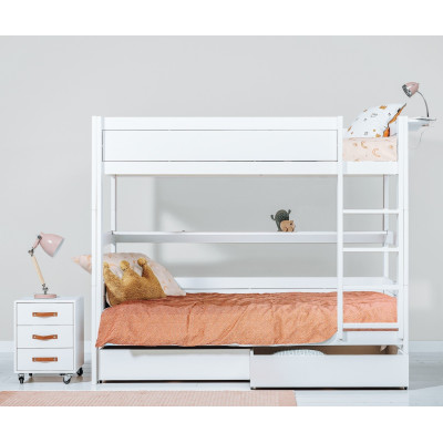 Lifetime Etagenbett BUNK BED 90x200, inkl Leiter, Bücherbord, Absturzsicherung, 2 Roll-Lattenrost Whitewash