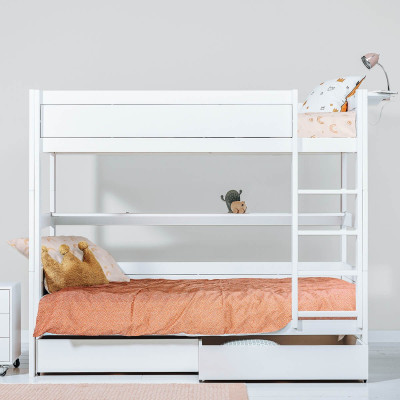 Lifetime Etagenbett BUNK BED 90x200, inkl Leiter, Bücherbord, Absturzsicherung, 2 Roll-Lattenrost Whitewash