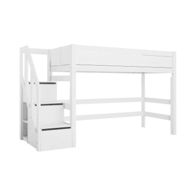 Lifetime Lit mezzanine 152 x 257 x 102 cm avec escalier step et sommier Luxe, blanc