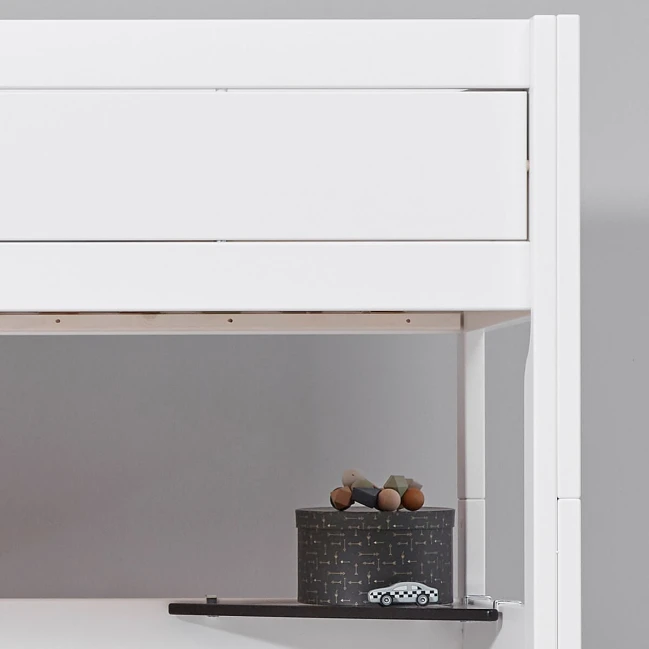 Lifetime Hochbett Kombi 1 mit Treppe, schubladen und Rollboden weiss