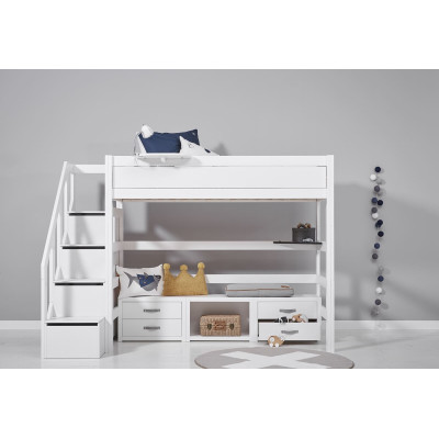 Lifetime loft bed Kombi 1 with stairs, drawers and roller floor white