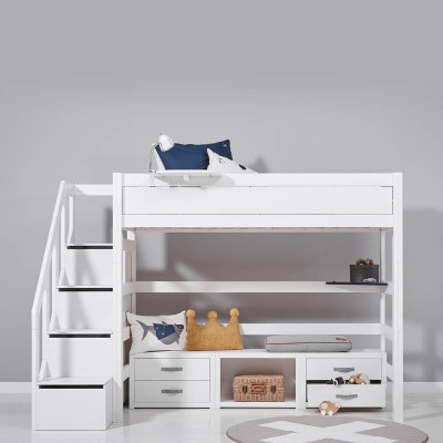 Lifetime loft bed Kombi 1 with stairs, drawers and roller floor white