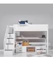 Lifetime loft bed Kombi 1 with stairs, drawers and roller floor white