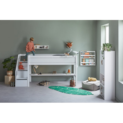 Lifetime Kidsrooms Halbhohes Bett mit Treppe und Deluxe Lattenrost 128 x 257 x 102 cm weiss