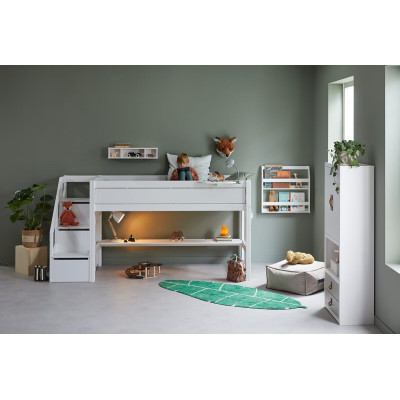 Lifetime Kidsrooms Halbhohes Bett mit Treppe und Deluxe Lattenrost 128 x 257 x 102 cm weiss