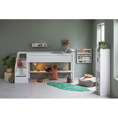 Lifetime Kidsrooms Halbhohes Bett mit Treppe und Rollboden 128 x 257 x 102 cm weiss