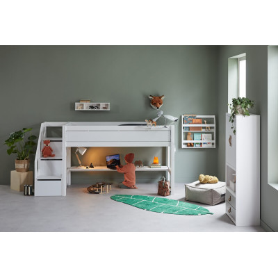 Lifetime Kidsrooms Halbhohes Bett mit Treppe und Deluxe Lattenrost 128 x 257 x 102 cm whitewash