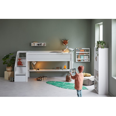 Lifetime Kidsrooms Halbhohes Bett mit Treppe und Rollboden 128 x 257 x 102 cm weiss