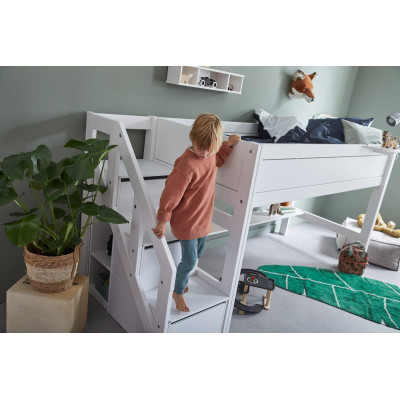Lifetime Kidsrooms Half-height bed with stairs and deluxe slatted frame 128 x 257 x 102 cm whitewash