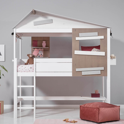 Lifetime Half-Height Cabin Bed with Straight Ladder and Slatted Frame - The Hideout Whitewash