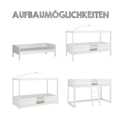 Lifetime four-poster bed 4 in 1 with sky white, 90x200 cm white Incl. roll slatted frame