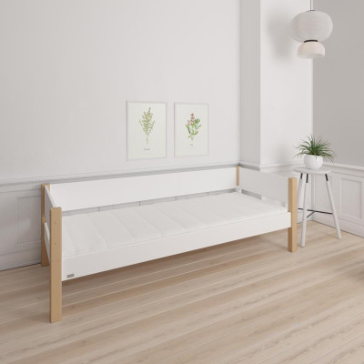 Manis-h LUNA lit bébé 90x200 cm avec lit gigogne et 2 tiroirs Blanc neige avec poteau en hêtre