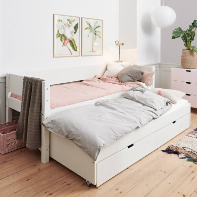 Philadelphia ga werken recept Manis-h LUNA single bed 120x200 cm with pull-out bed and 2 drawers Snow  white with beech post