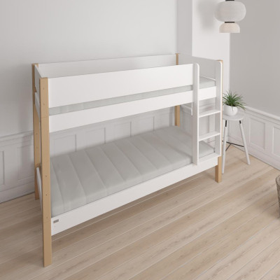 Manis-h letto a castello HODER con struttura a doghe 159x210x104 cm Bianco neve con montante in faggio