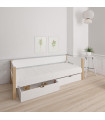 Manis-h SIF cot 90x200 cm with fall protection and 2 drawers Snow white with beech post