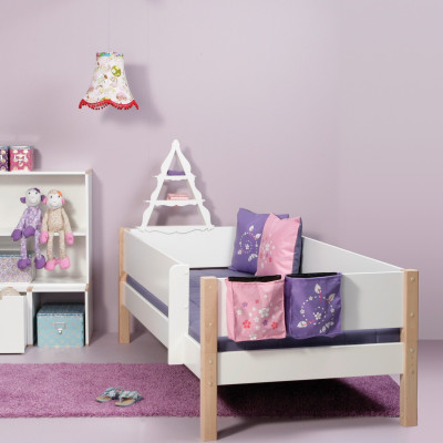Manis-h ODIN Kinderbett 90x200 cm mit Absturzsicherung Snow white und Buche Pfosten