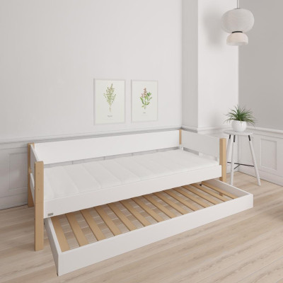 Manis-h cot LIV 90 x 200 cm with pull-out bed Snow white and beech post
