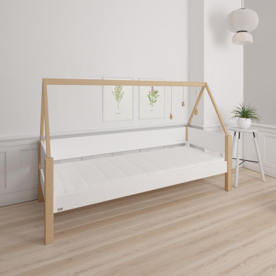 Manis-h cot SAGA 90 x 200 cm with beech wood frame Snow white and beech post