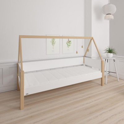 Manis-h Kinderbett SAGA 90 x 200 cm mit Bucheholzgestell Snow white und Buche Pfosten