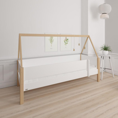 Manis-h cot FULLA 90 x 200 cm with beech wood frame Snow white and beech post