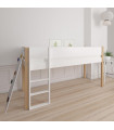 Manis-h Lit bébé demi-hauteur BORR 90 x 200 cm avec mur d’escalade Blanc neige et poteau en hêtre