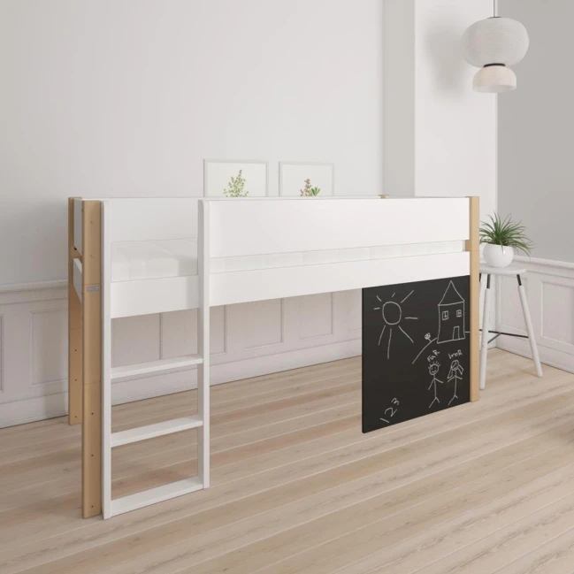 Manis-h Half-height cot DEA 90 x 200 cm, with play board Snow white with beech post