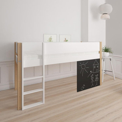 Manis-h Half-height cot DEA 90 x 200 cm, with play board Snow white with beech post