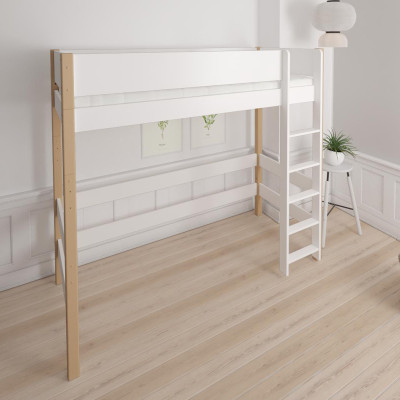Manis-h loft bed GEFION 90 x 200 cm, with slatted frame Snow white with beech post