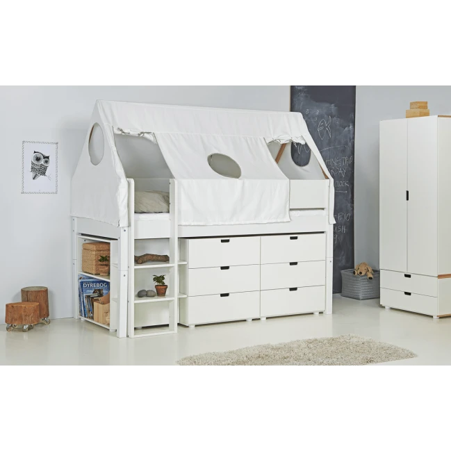 Manis-h ARN Half-height bed 90x200 cm with roof frame and fabric roof Snow white