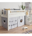 Manis-h Halbhohes Kinderbett FREJ KOMBO 1 90 x 200 cm mit Vorhang Snow white und Buche Pfosten