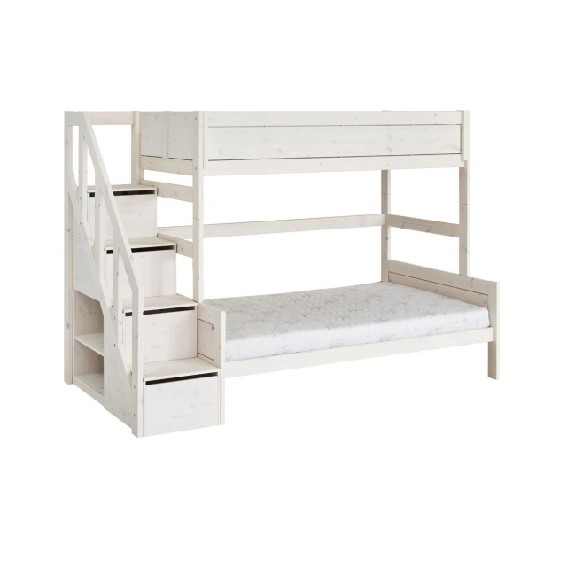 Lifetime Kidsrooms lit superposé Famille 120/140x200 avec escalier et cadre à lattes de luxe Blanc