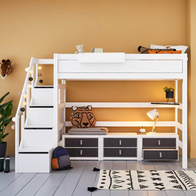 Lifetime loft bed with staircase and rolling floor white combo