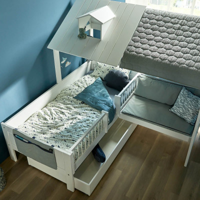 Lifetime Beach house cabin bed 90x200 con panca e pavimento a rullo bianco