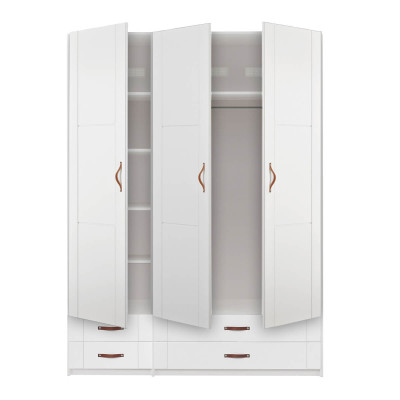 Armoire Lifetime 150 cm avec 3 portes et 4 tiroirs blanc