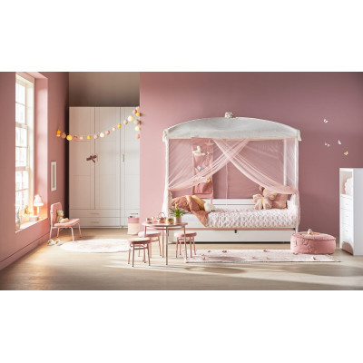 Lifetime four-poster bed with guest bed and deluxe slatted frame - Butterflies white