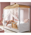Lifetime four-poster bed with guest bed and deluxe slatted frame KOMBI 1 white - Honey Glow