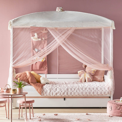 Lifetime Basis-Kinderbett BUTTERFLIES, mit Himmel und Roll-Lattenrost, 90x200 cm weiss